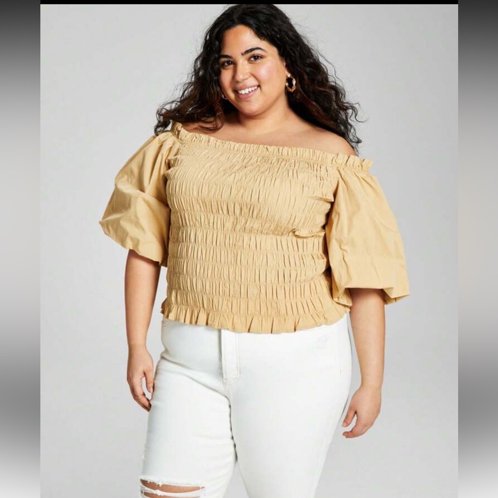 Cato Off-Shoulder Smocked Blouse - Yellow